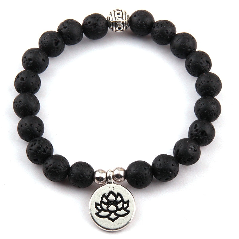 Boho Bracelet, RH Yoga Bracelet, Natural Stone Mala Lotus