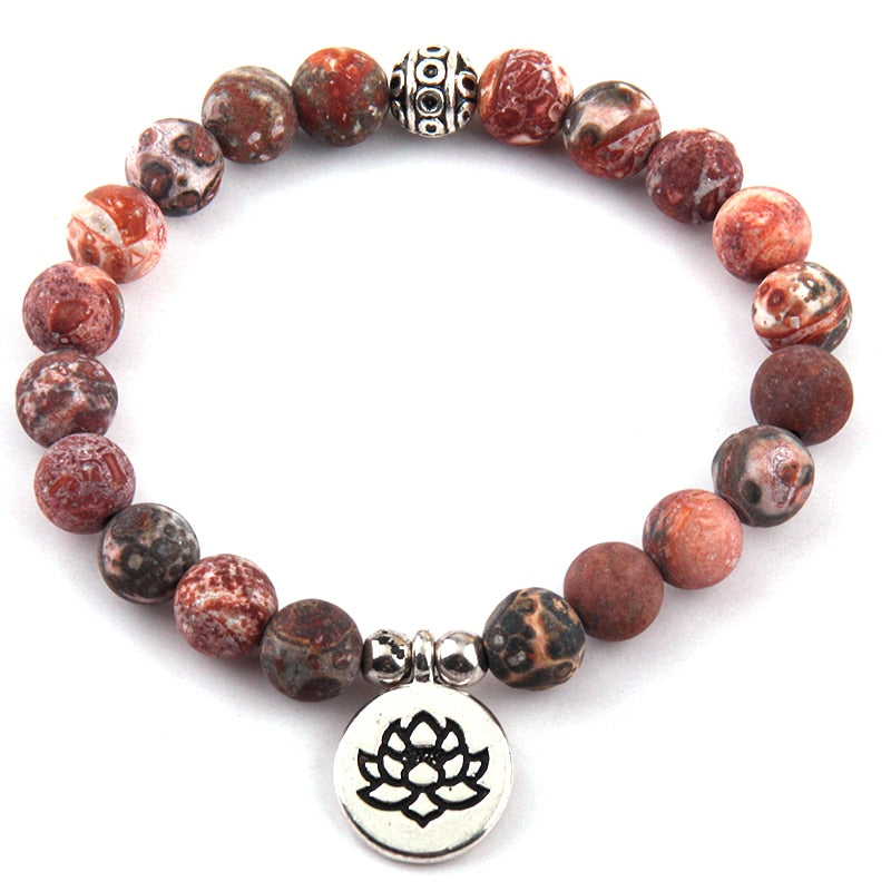 Boho Bracelet, RH Yoga Bracelet, Natural Stone Mala Lotus