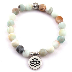 Boho Bracelet, RH Yoga Bracelet, Natural Stone Mala Lotus