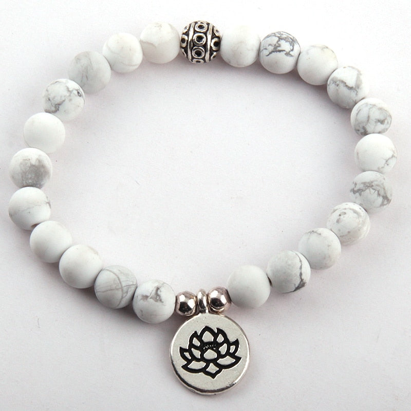 Boho Bracelet, RH Yoga Bracelet, Natural Stone Mala Lotus