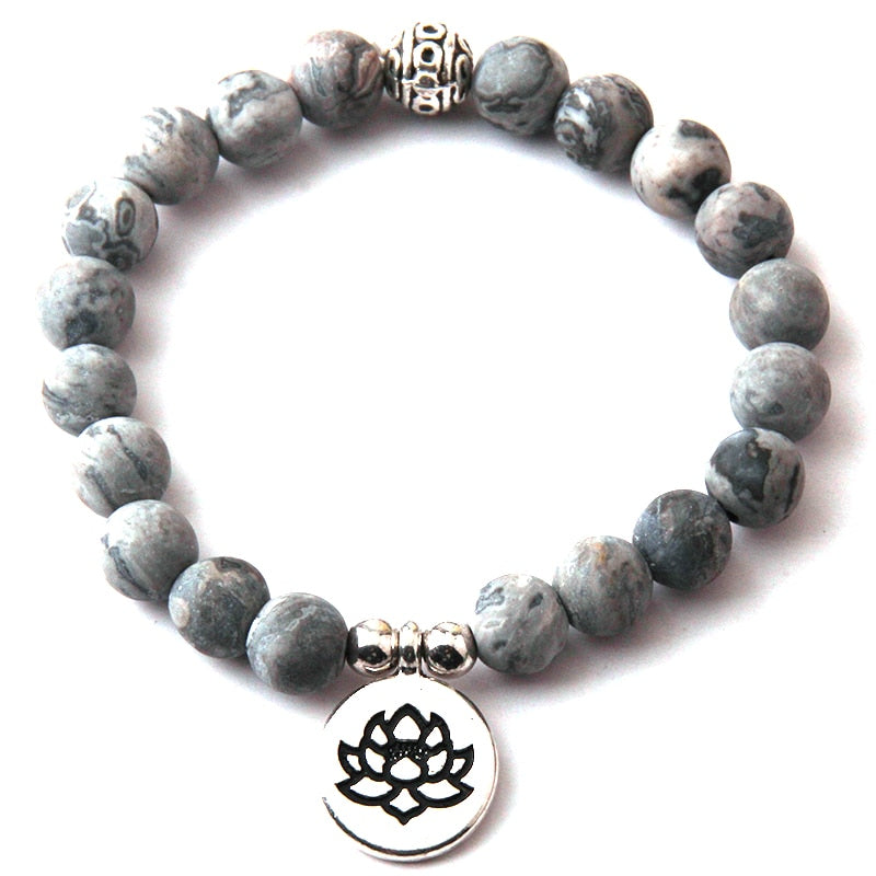 Boho Bracelet, RH Yoga Bracelet, Natural Stone Mala Lotus