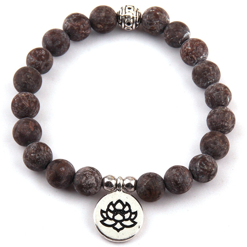 Boho Bracelet, RH Yoga Bracelet, Natural Stone Mala Lotus