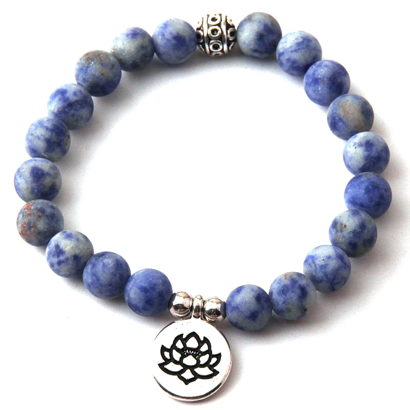 Boho Bracelet, RH Yoga Bracelet, Natural Stone Mala Lotus