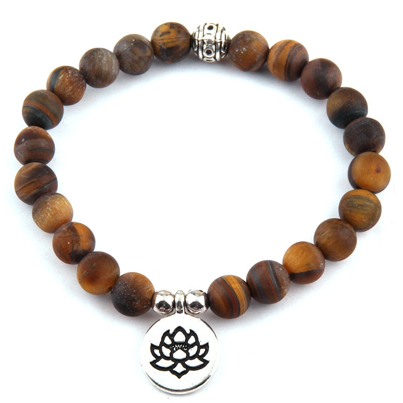 Boho Bracelet, RH Yoga Bracelet, Natural Stone Mala Lotus
