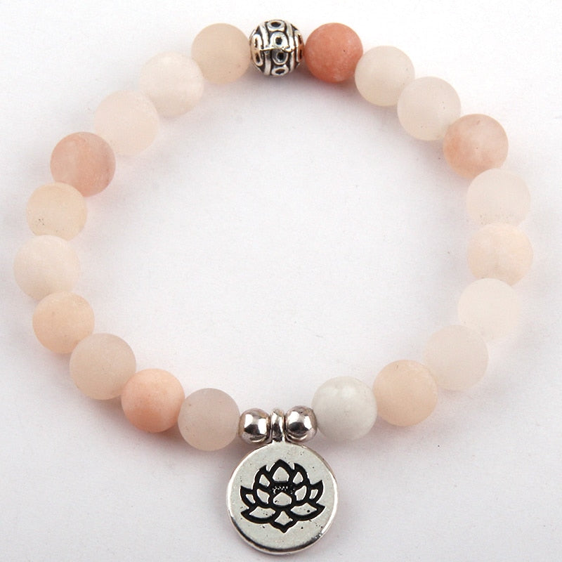 Boho Bracelet, RH Yoga Bracelet, Natural Stone Mala Lotus