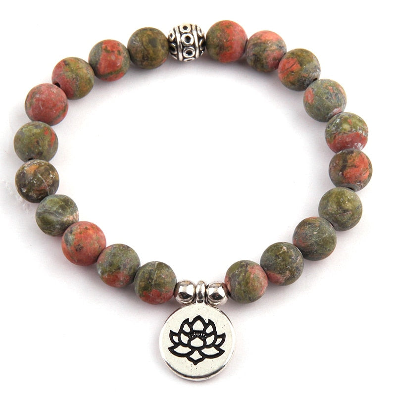 Boho Bracelet, RH Yoga Bracelet, Natural Stone Mala Lotus