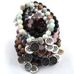 Boho Bracelet, RH Yoga Bracelet, Natural Stone Mala Lotus