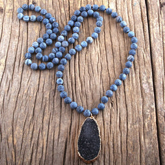 Boho Necklace, RH Precious Stone, Blue with Druzy