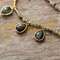 Boho Necklace, Labradorite, Rhinestone