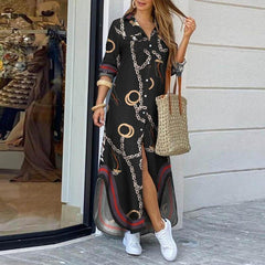 Loose Casual Long Sleeve Printed Maxi Dresses