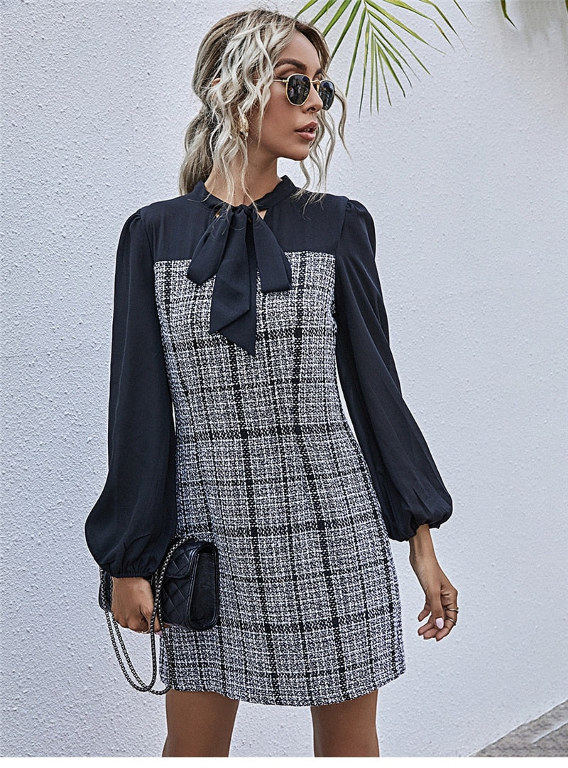 Boho Mini Dress Autumn Dress, Janitor in Navy