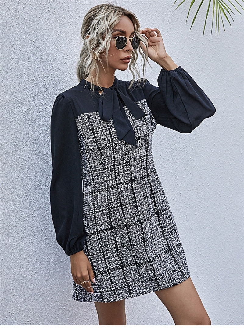 Boho Mini Dress Autumn Dress, Janitor in Navy
