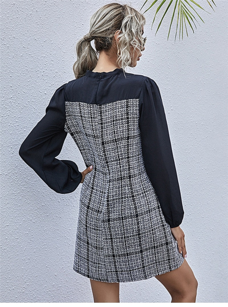 Boho Mini Dress Autumn Dress, Janitor in Navy