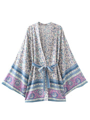 Boho Robe, Kimono Robe,  Beach Cover up, Short Robe, Irma Blue Lilac