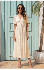 Boho Maxi Dress, Sundress, Talia in White Apricot