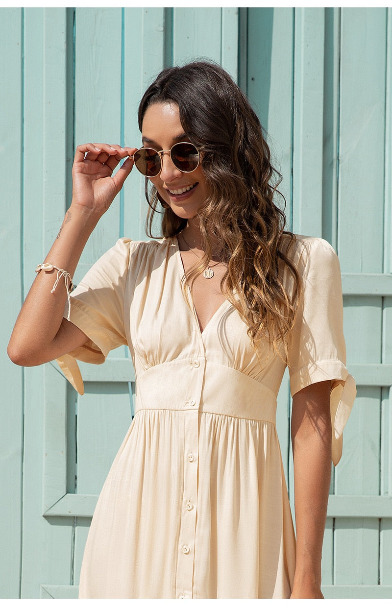 Boho Maxi Dress, Sundress, Talia in White Apricot