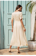 Boho Maxi Dress, Sundress, Talia in White Apricot