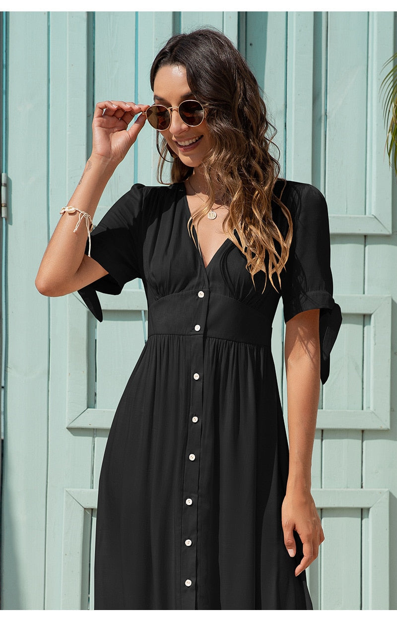 Boho Maxi Dress, Sundress, Talia in Black