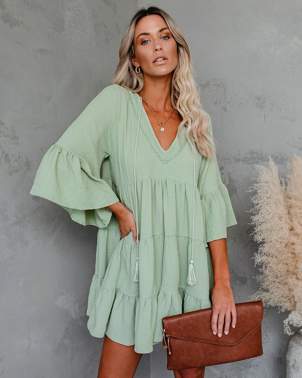 Boho Mini Dress Tunic Dress, Sundress, Julianna in Mint Green