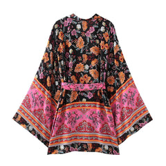 Boho Robe, Kimono Robe,  Beach Cover up, Short Robe, Elliana in Black