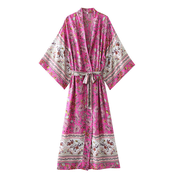 Boho Robe, Kimono Robe,  Beach Cover up, Irma in Pink Berry