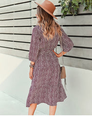 Boho Midi Dress, Autumn Dress, Olive Tiger in Burgundy