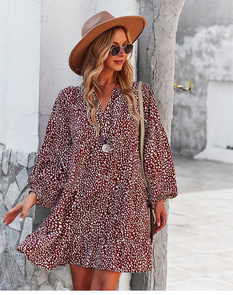 Boho Mini Dress Tunic Dress, Stella in Green and Red