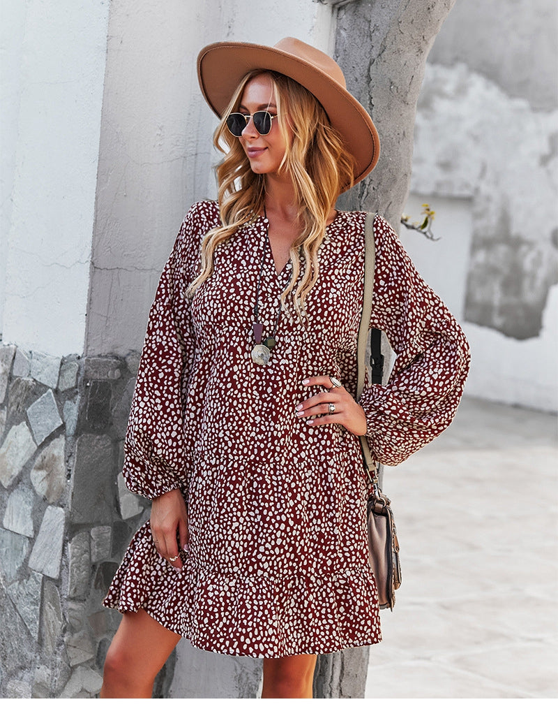 Boho Mini Dress Tunic Dress, Stella in Green and Red