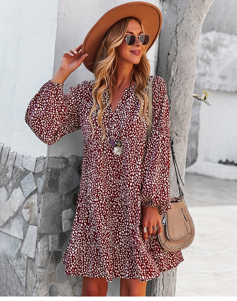 Boho Mini Dress Tunic Dress, Stella in Green and Red