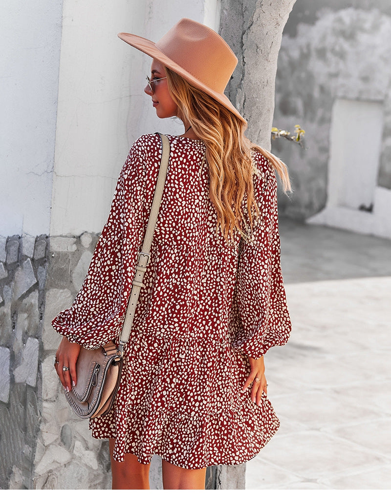Boho Mini Dress Tunic Dress, Stella in Green and Red