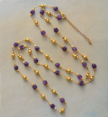 Boho Necklace, Amethysts Lariat Necklace