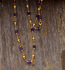 Boho Necklace, Amethysts Lariat Necklace