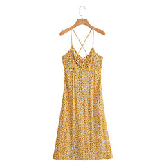 Boho Midi Dress, Strappy, Yellow Evangeline