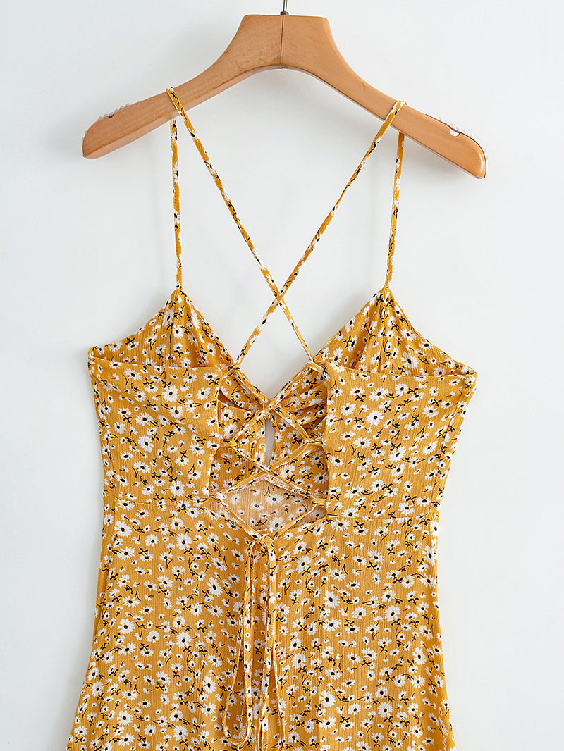 Boho Midi Dress, Strappy, Yellow Evangeline