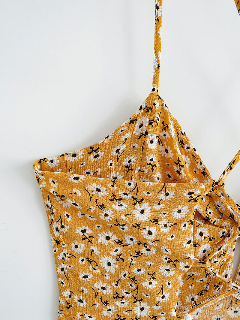 Boho Midi Dress, Strappy, Yellow Evangeline