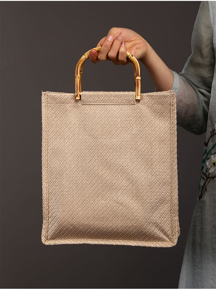 Boho Bag, Linen Jute Basket Bag, Mango