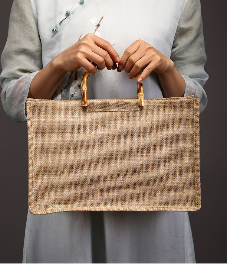 Boho Bag, Linen Jute Basket Bag, Mango