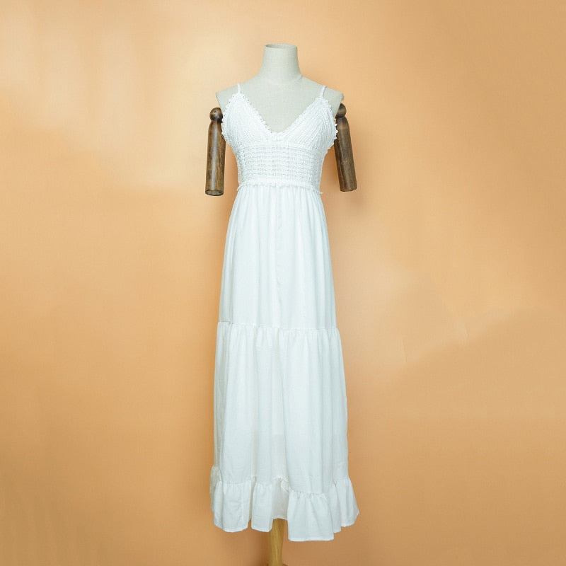 Boho Maxi Dress, Beach Dress, White Triana