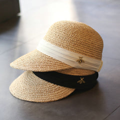 Boho Hat, Sun Hat, Beach Hat, Straw Hat, Baseball Cap, Black and White Ribbon