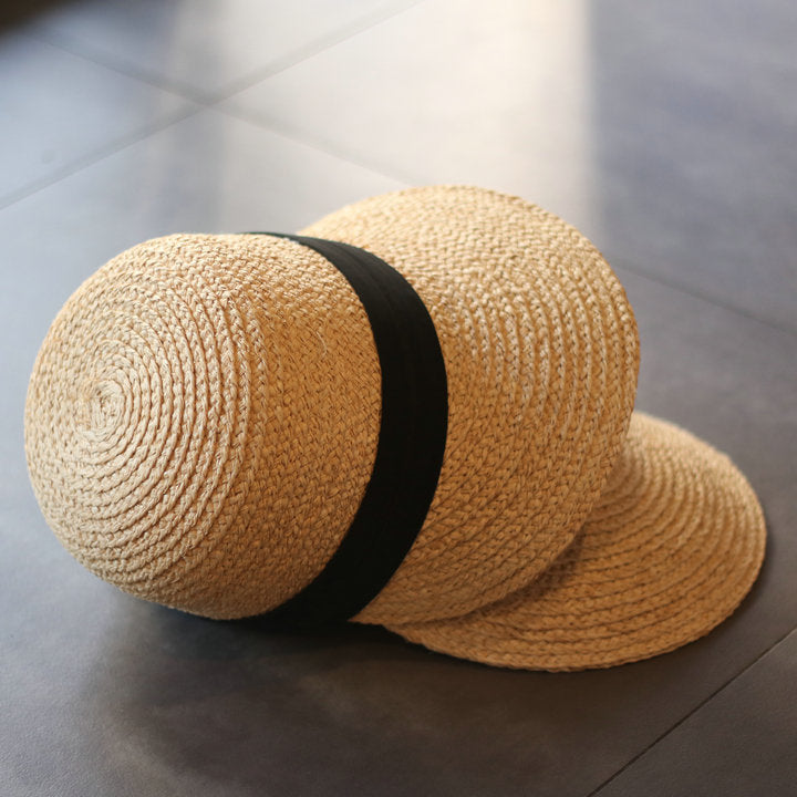 Boho Hat, Sun Hat, Beach Hat, Straw Hat, Baseball Cap, Black and White Ribbon