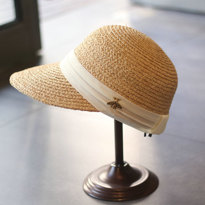 Boho Hat, Sun Hat, Beach Hat, Straw Hat, Baseball Cap, Black and White Ribbon