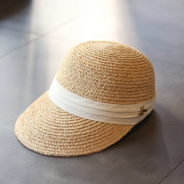 Boho Hat, Sun Hat, Beach Hat, Straw Hat, Baseball Cap, Black and White Ribbon