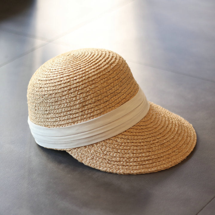 Boho Hat, Sun Hat, Beach Hat, Straw Hat, Baseball Cap, Black and White Ribbon