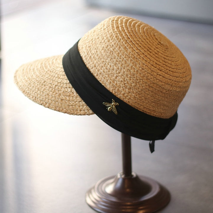 Boho Hat, Sun Hat, Beach Hat, Straw Hat, Baseball Cap, Black and White Ribbon