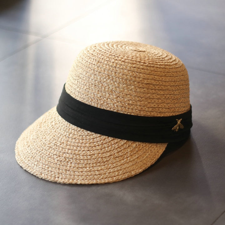 Boho Hat, Sun Hat, Beach Hat, Straw Hat, Baseball Cap, Black and White Ribbon