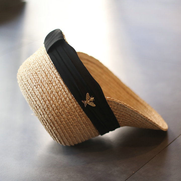Boho Hat, Sun Hat, Beach Hat, Straw Hat, Baseball Cap, Black and White Ribbon