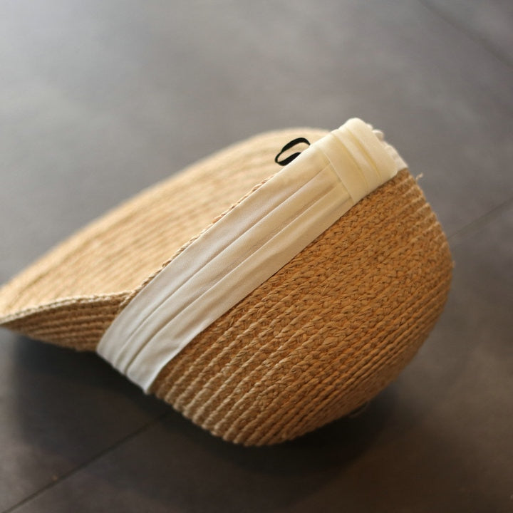 Boho Hat, Sun Hat, Beach Hat, Straw Hat, Baseball Cap, Black and White Ribbon
