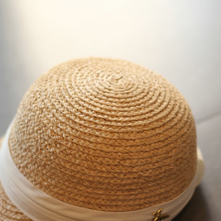 Boho Hat, Sun Hat, Beach Hat, Straw Hat, Baseball Cap, Black and White Ribbon