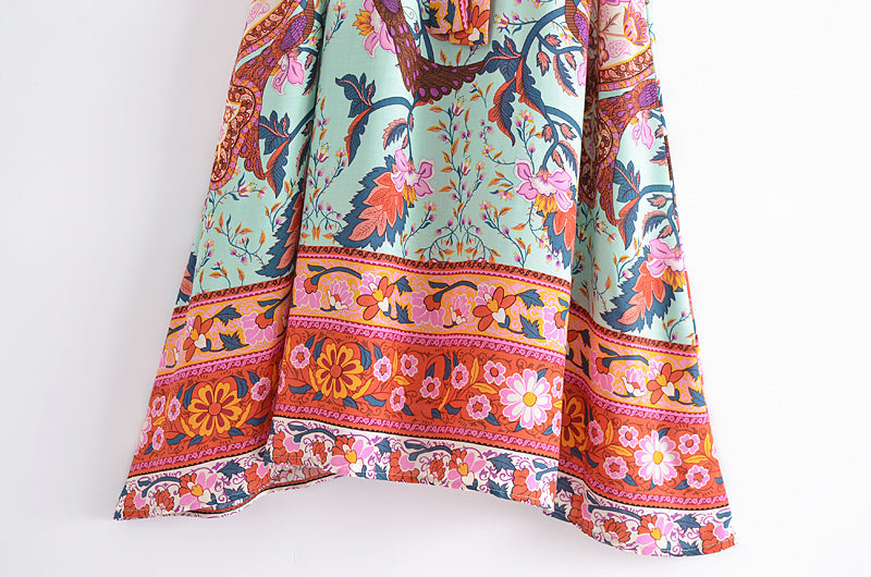 Boho Midi Dress, Kaftan Dress, Maribel Peony Green