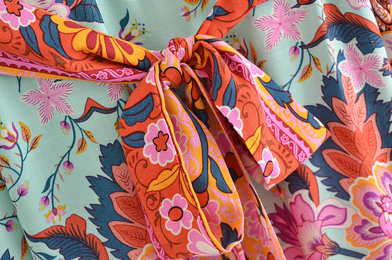 Boho Midi Dress, Kaftan Dress, Maribel Peony Green